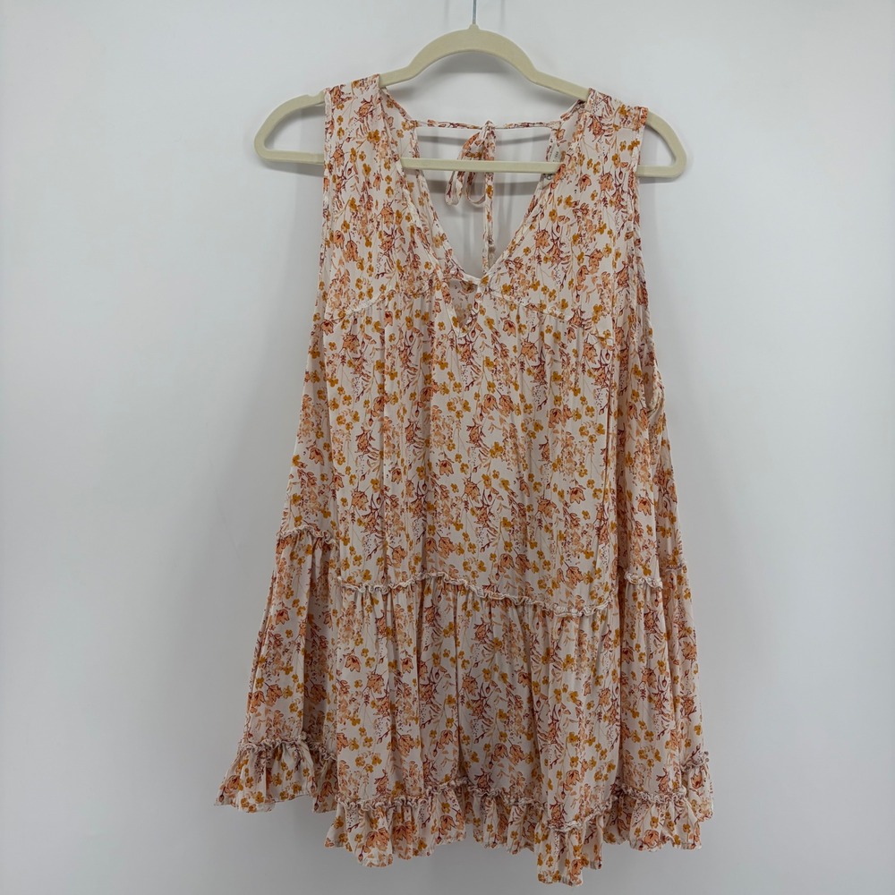 Cato 22/24W Multicolor Floral Babydoll Tank Top Tiered Ruffle Tie Back Tassel